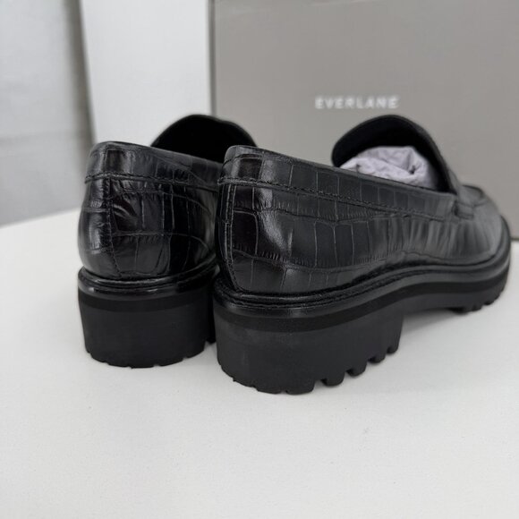 Everlane The Lug Loafer in Black Crocodile Leather size 7 Women's Chunky Heel - Picture 6 of 9